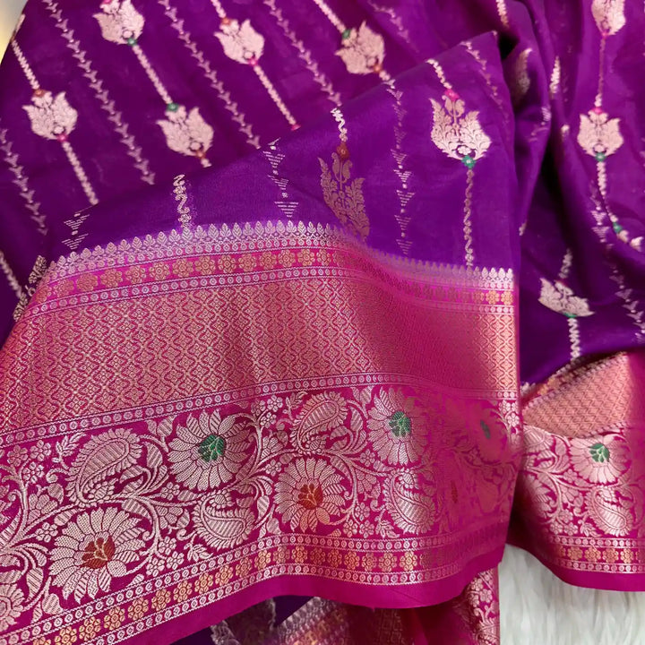 Bright Purple Chinia Silk With Contrast Border