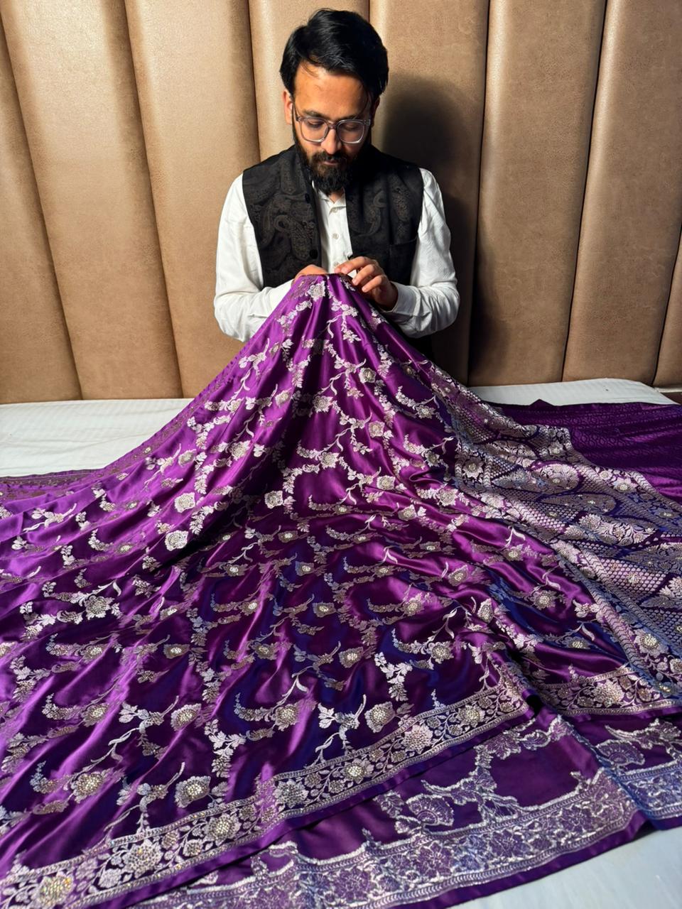 Bright Purple Eccentric Mashru Katan Silk Banarasi Saree