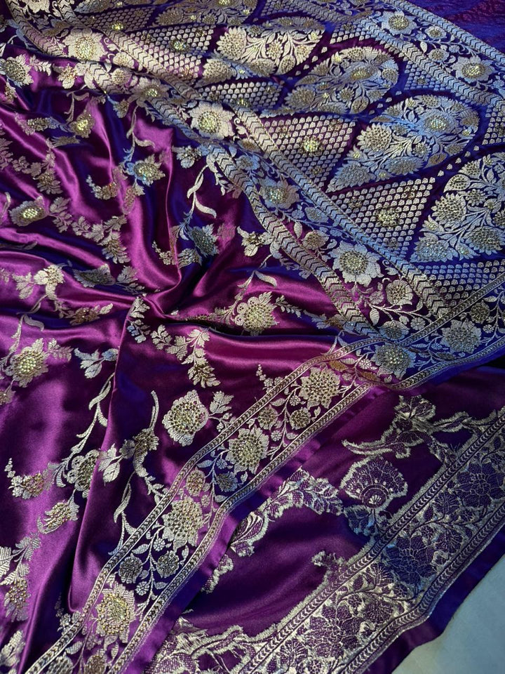 Bright Purple Eccentric Mashru Katan Silk Banarasi Saree