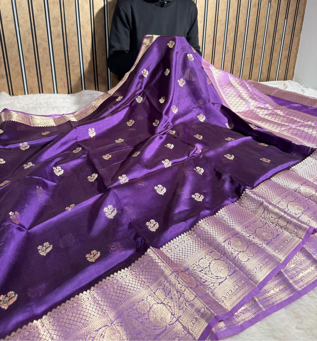 Bright Purple Mango Katan Silk Meenakari Buta Banarasi Saree