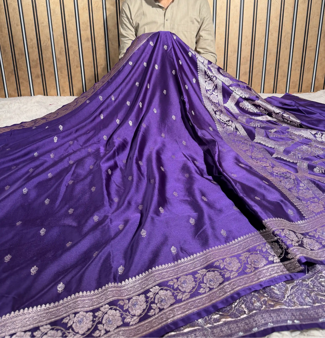 Bright Purple Mashru Katan Silk Eccentric Banarasi Saree