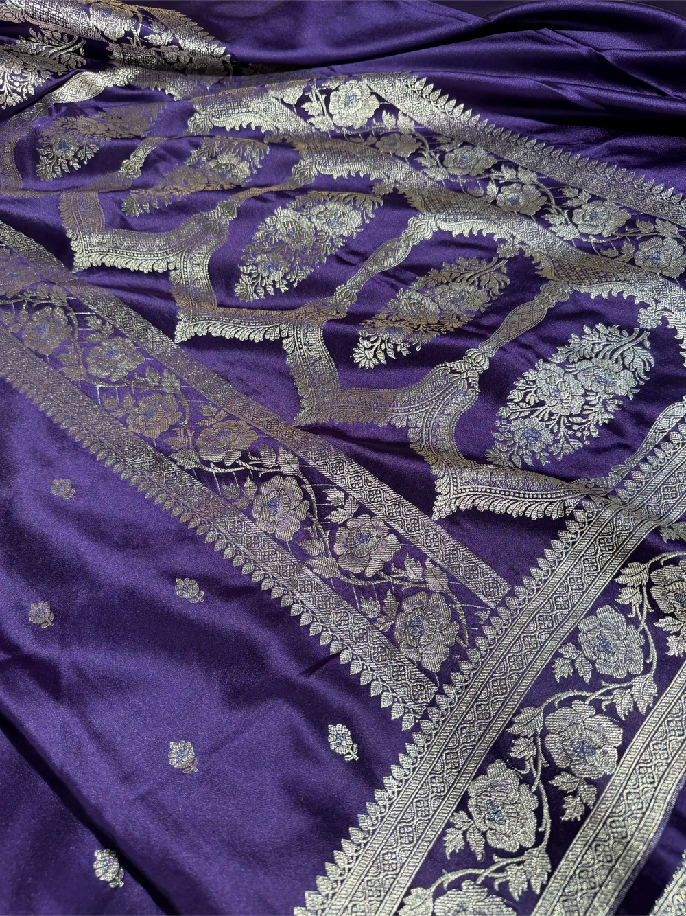 Bright Purple Mashru Katan Silk Eccentric Banarasi Saree
