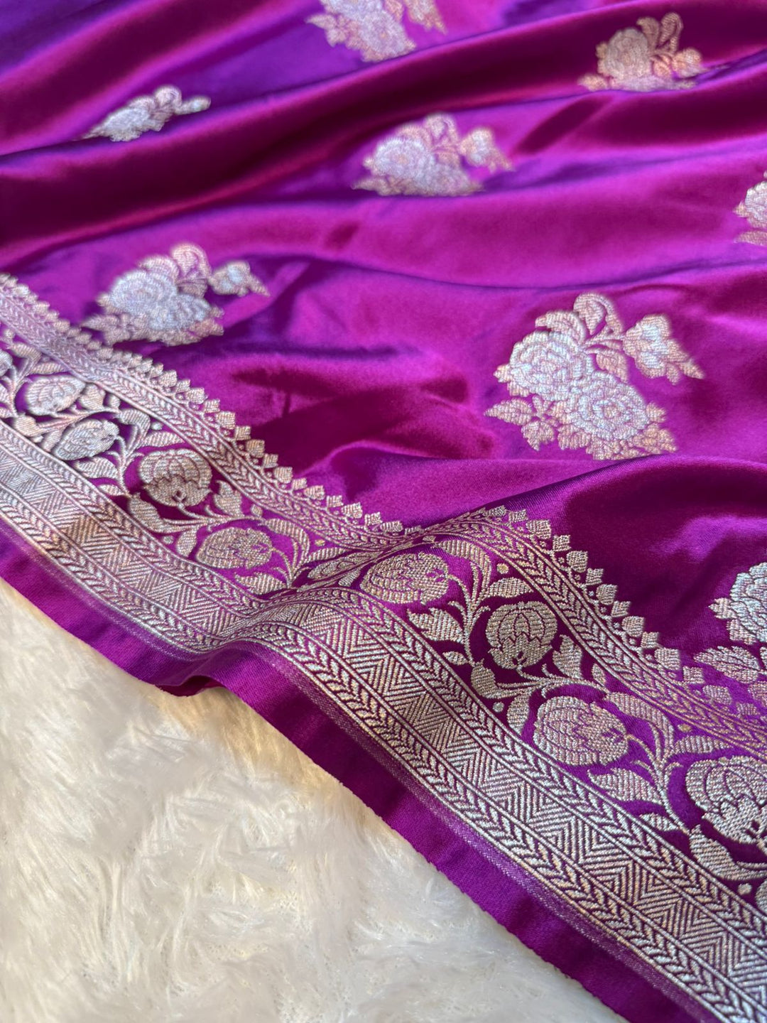 Bright Purple Mashru Katan Silk Intricate Meenakari Buta Weave Banarasi Saree