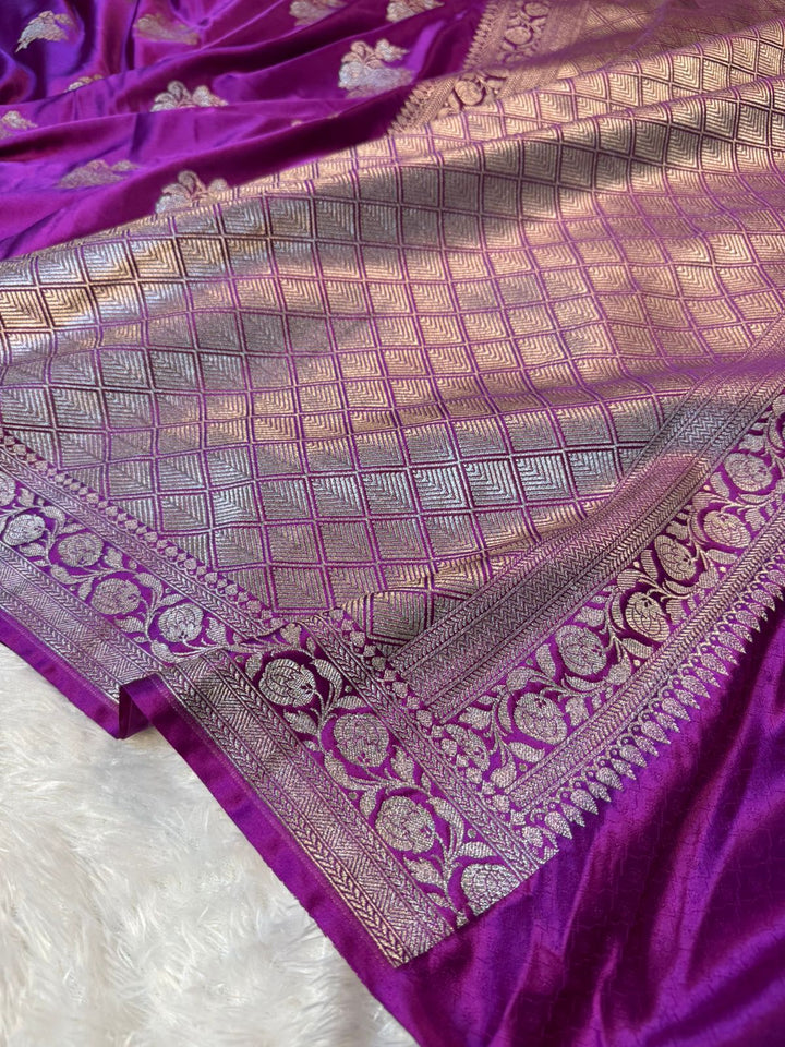 Bright Purple Mashru Katan Silk Intricate Meenakari Buta Weave Banarasi Saree