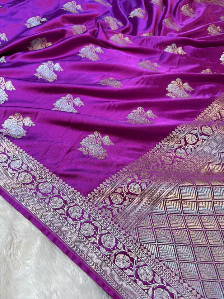 Bright Purple Mashru Katan Silk Intricate Meenakari Buta Weave Banarasi Saree