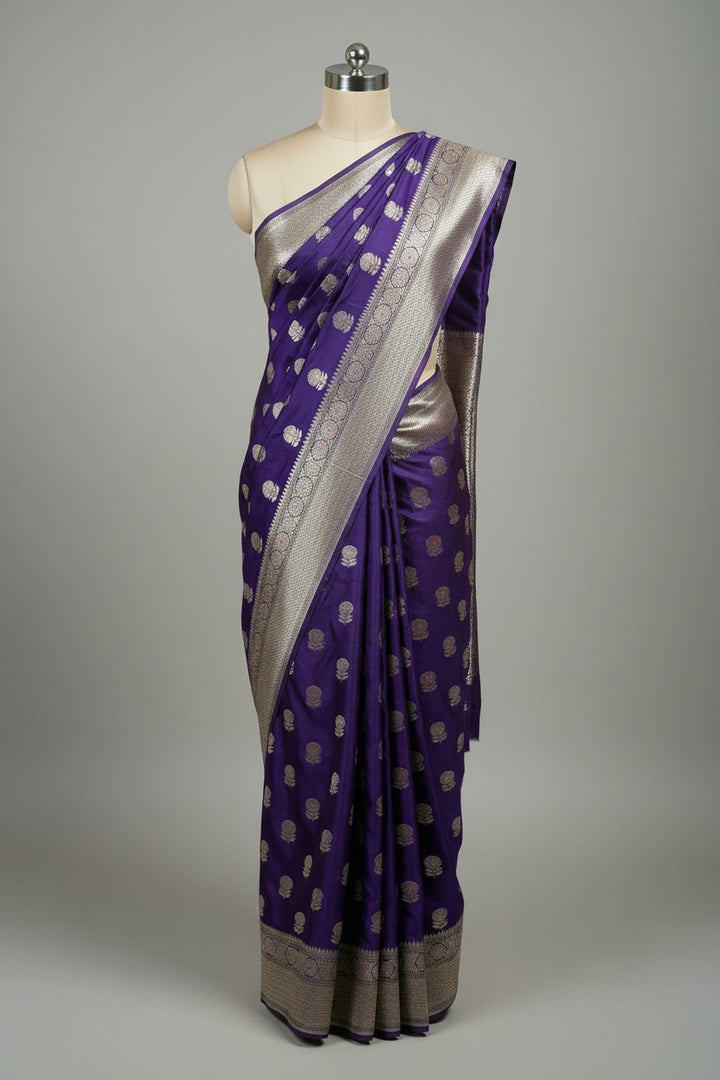 Bright Purple Mashru Katan Silk Meenakari Buta Banarasi Saree