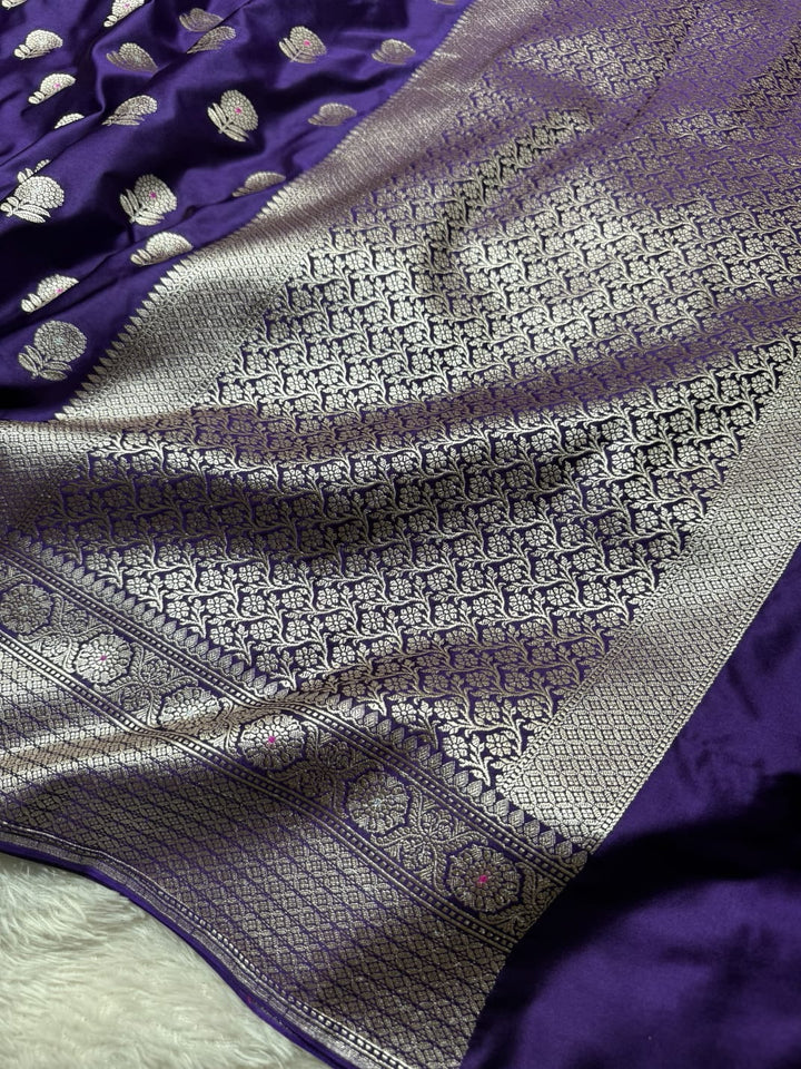 Bright Purple Mashru Katan Silk Meenakari Buta Banarasi Saree