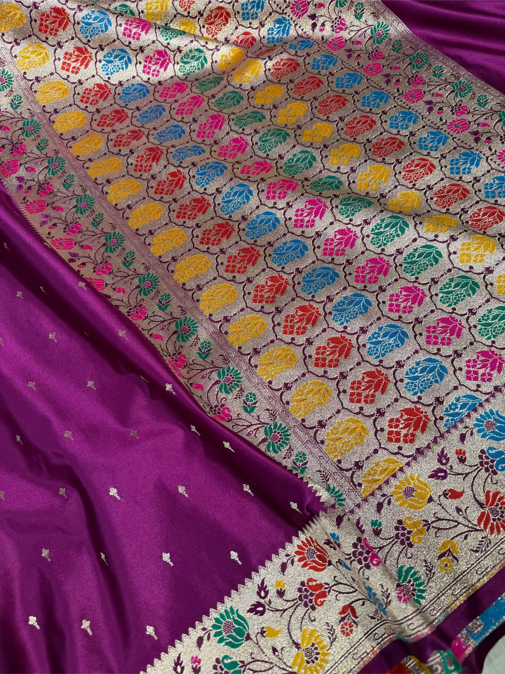 Bright Purple Mashru Katan Silk Meenakshi Banarasi Saree
