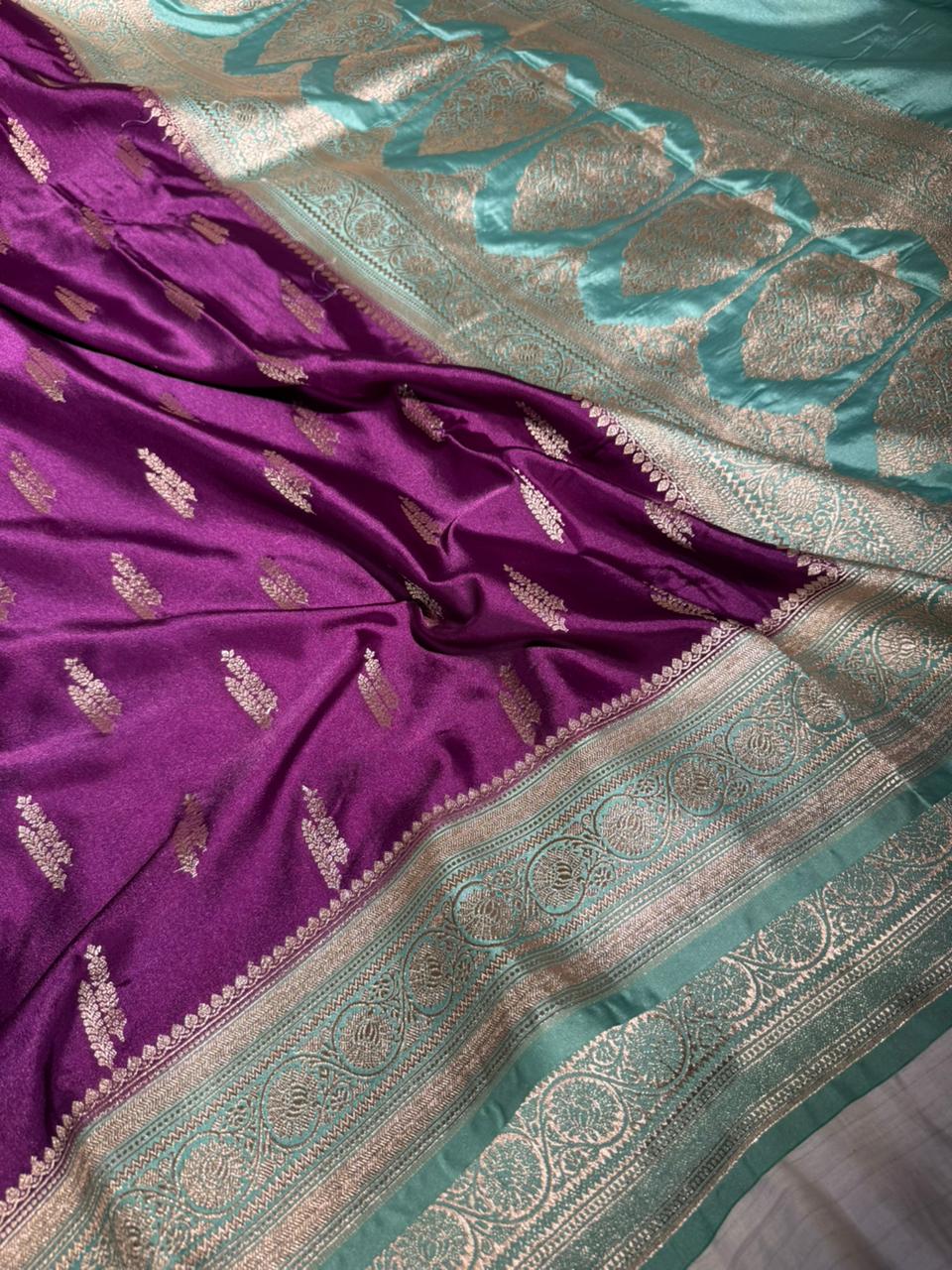 Bright Purple Mashru Katan Silk Traditional Weave Banarasi Saree