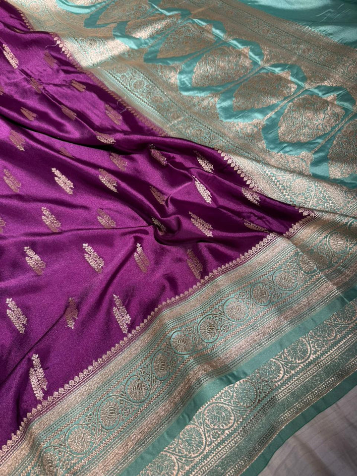Bright Purple Mashru Katan Silk Traditional Weave Banarasi Saree