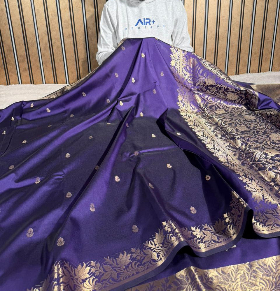 Bright Purple Semi Katan Silk Contemporary Weave Banarasi Saree