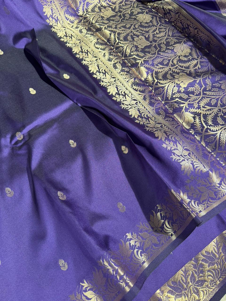 Bright Purple Semi Katan Silk Contemporary Weave Banarasi Saree