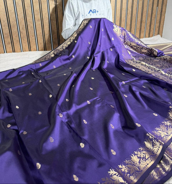 Bright Purple Semi Katan Silk Contemporary Weave Banarasi Saree