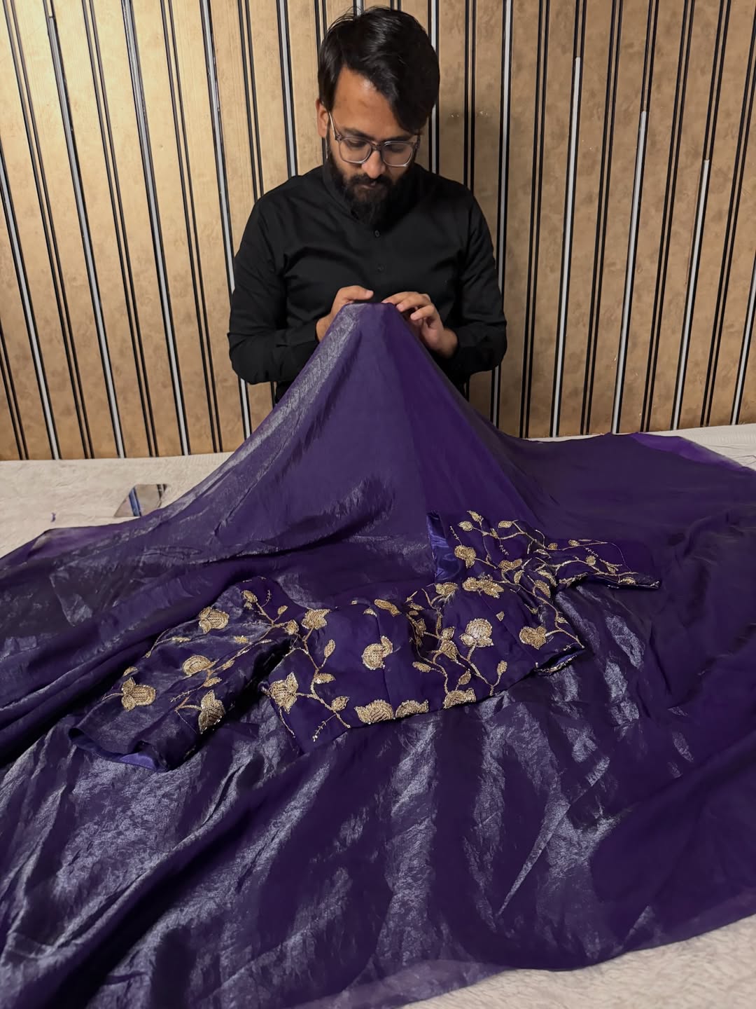 Bright Purple Shimmery Tissue Silk Designer Banarasi Saree