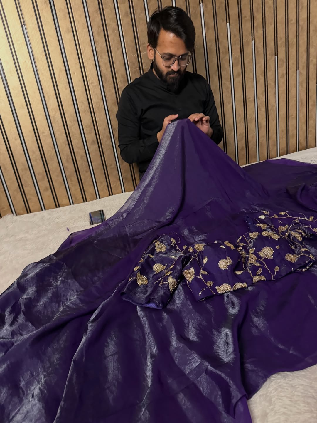 Bright Purple Shimmery Tissue Silk Designer Banarasi Saree