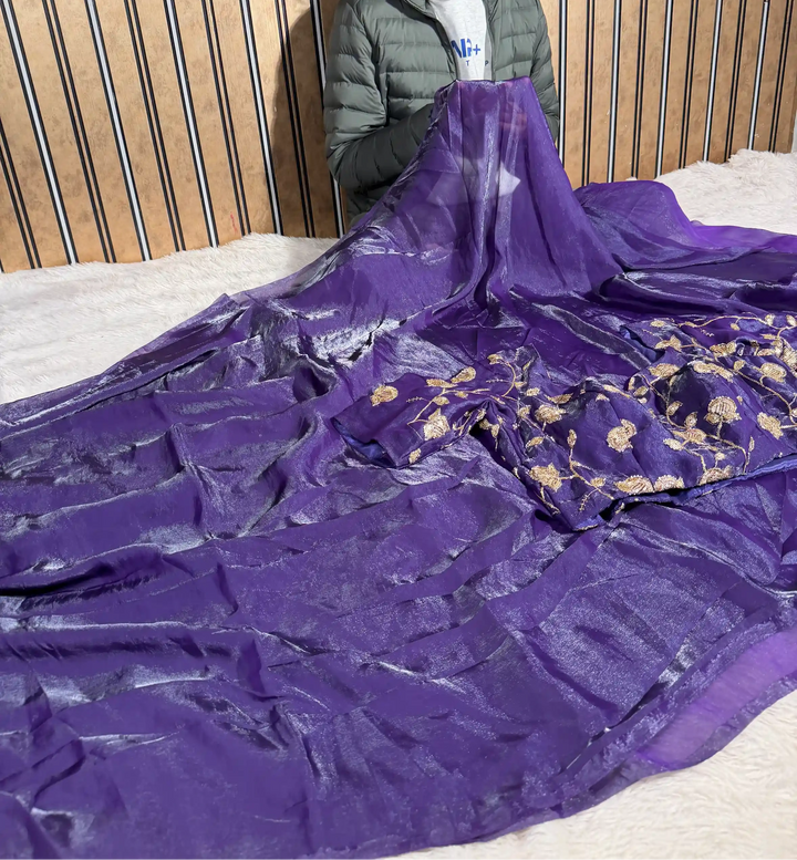 Bright Purple Shimmery Tissue Silk Designer Banarasi Saree