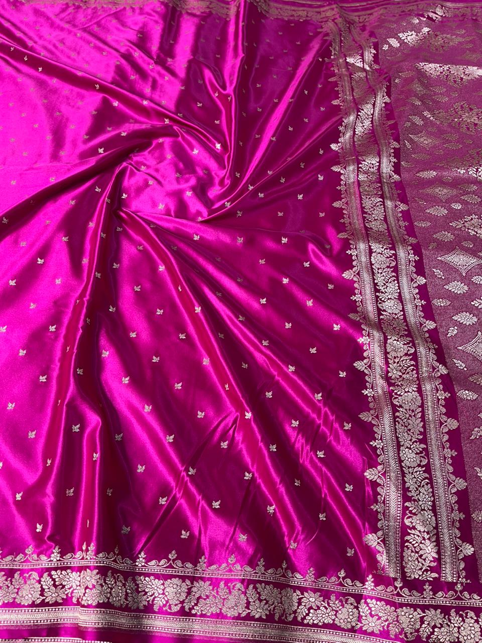 Bright Rani Pink Mashru Katan Silk Banarasi Saree
