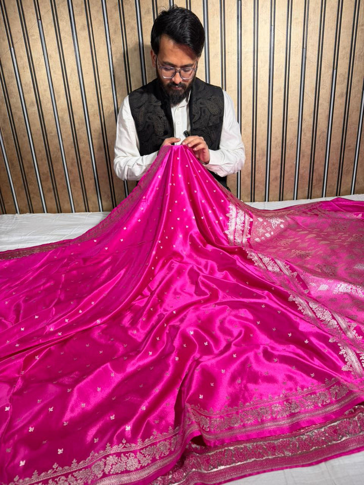 Bright Rani Pink Mashru Katan Silk Banarasi Saree
