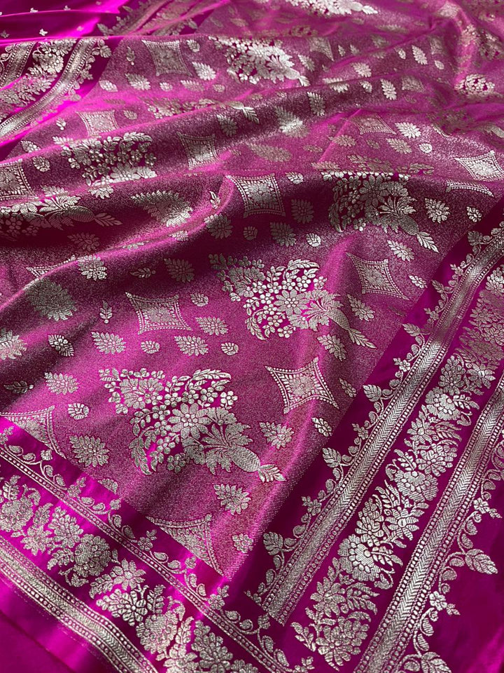 Bright Rani Pink Mashru Katan Silk Banarasi Saree