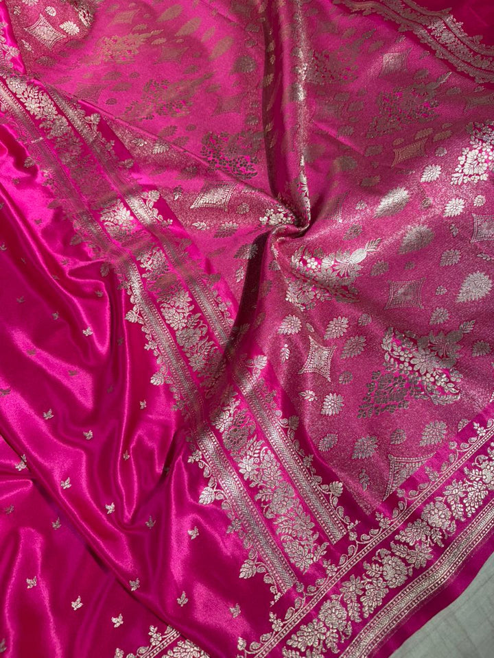 Bright Rani Pink Mashru Katan Silk Banarasi Saree