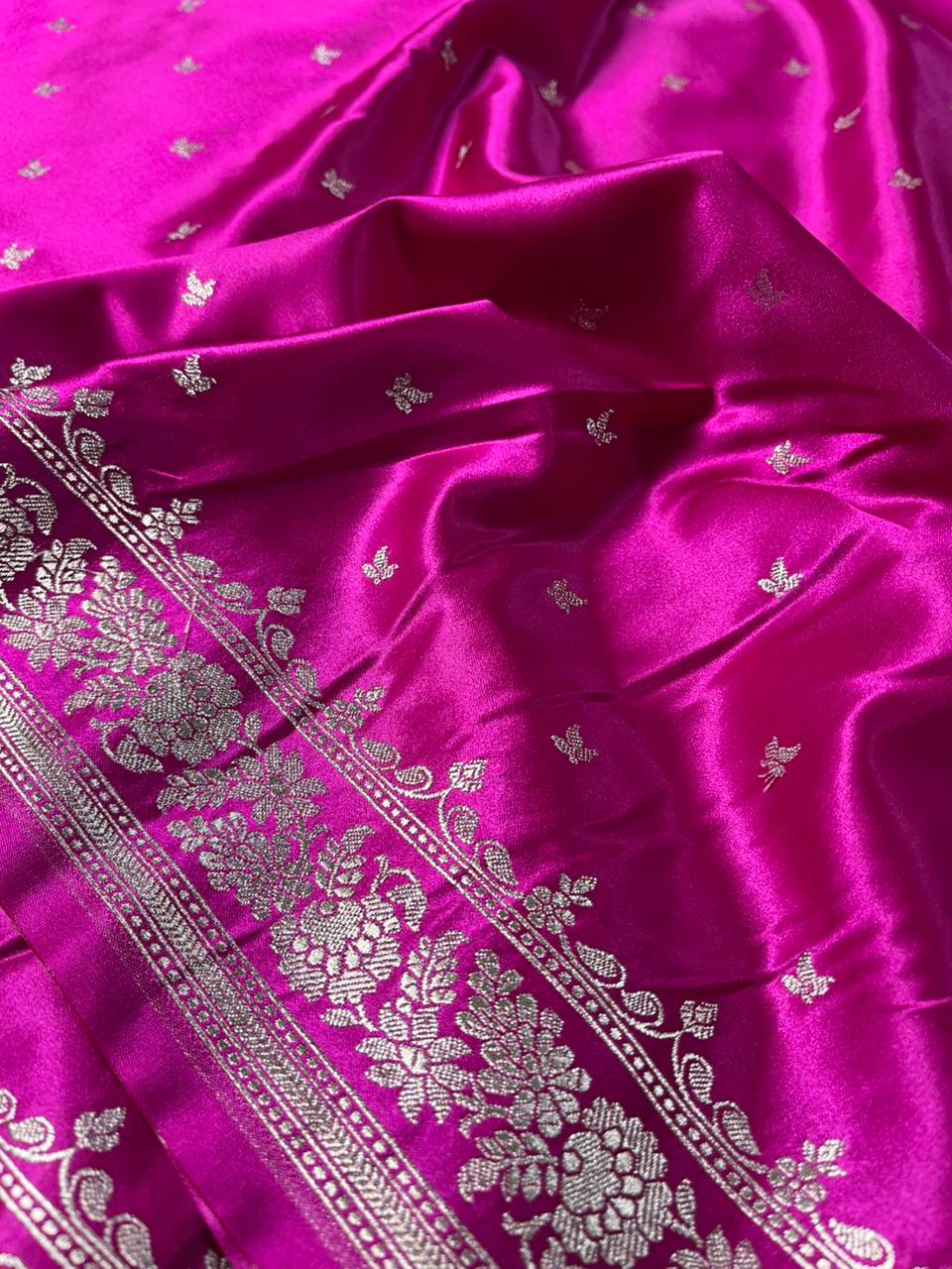 Bright Rani Pink Mashru Katan Silk Banarasi Saree