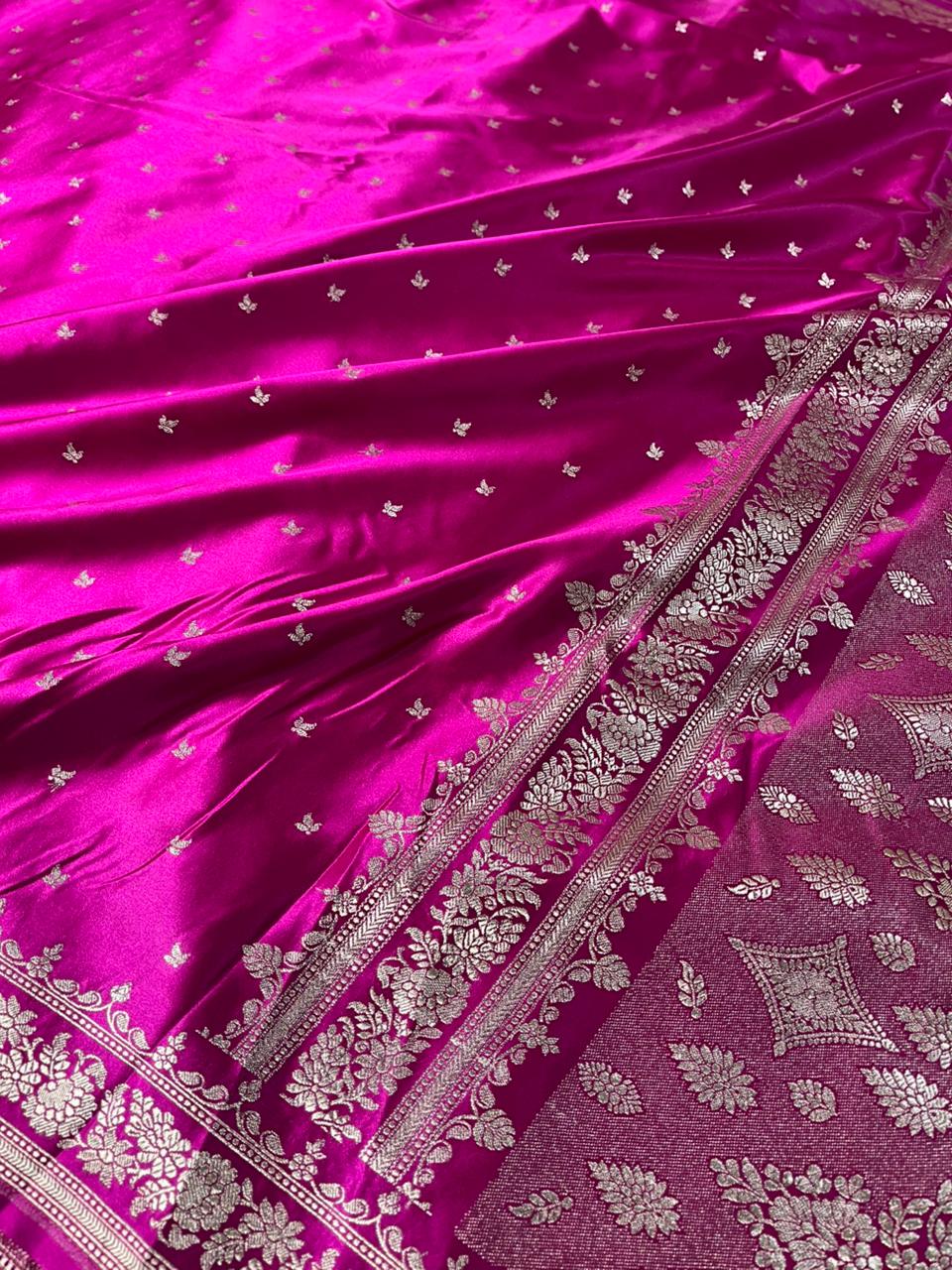 Bright Rani Pink Mashru Katan Silk Banarasi Saree