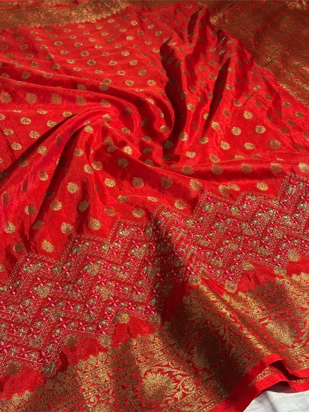 Bright Red Georgette Silk Embroidered Exclusive Banarasi Saree