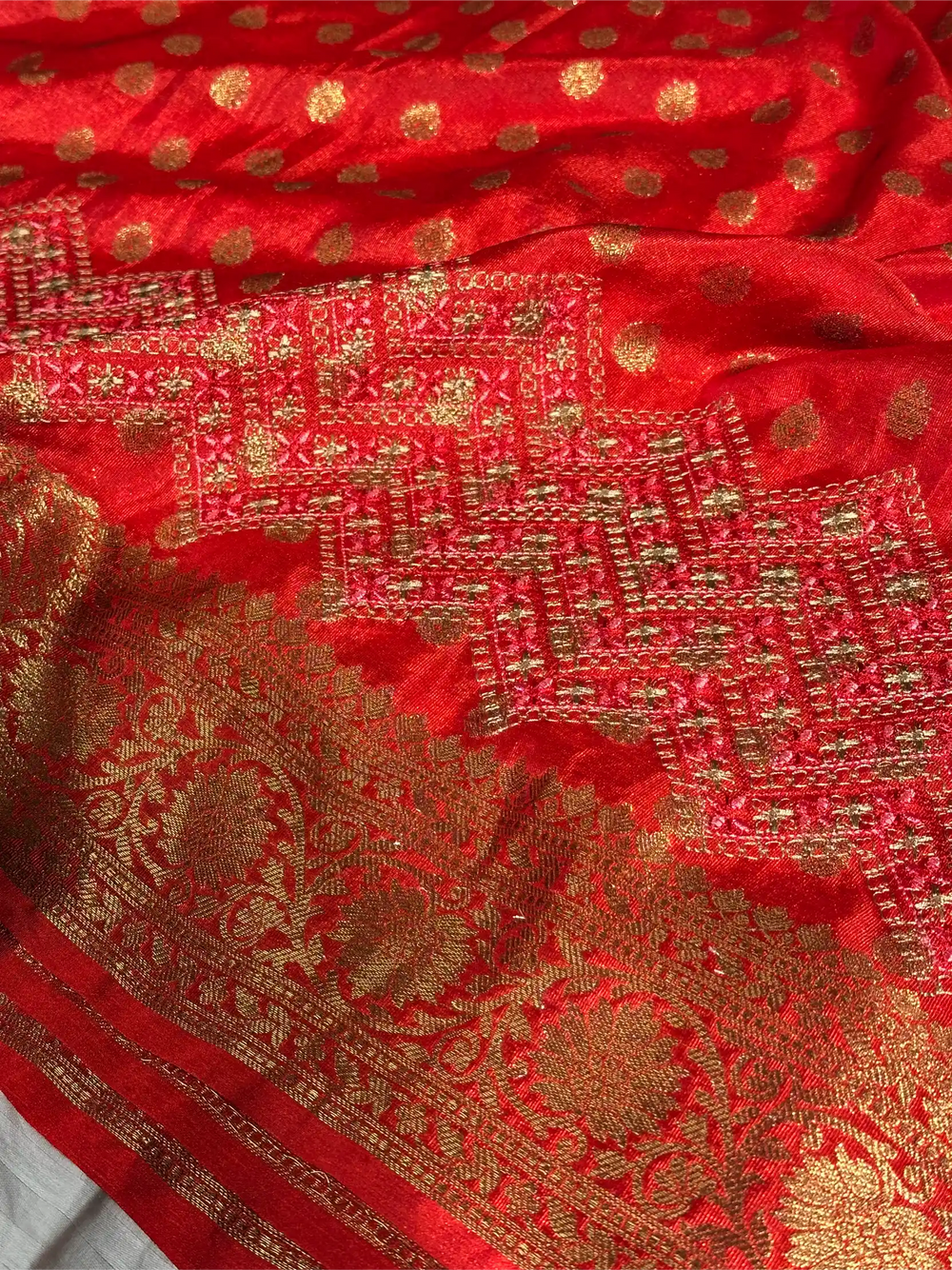 Bright Red Georgette Silk Embroidered Exclusive Banarasi Saree