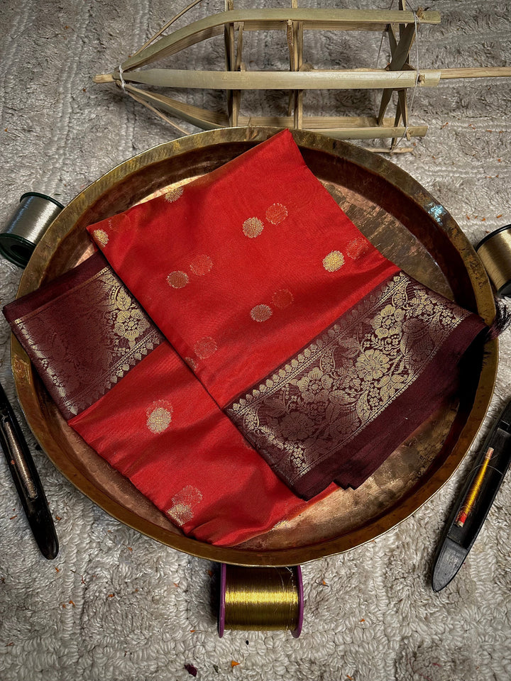 Bright Red Kora Organza Banarasi Saree