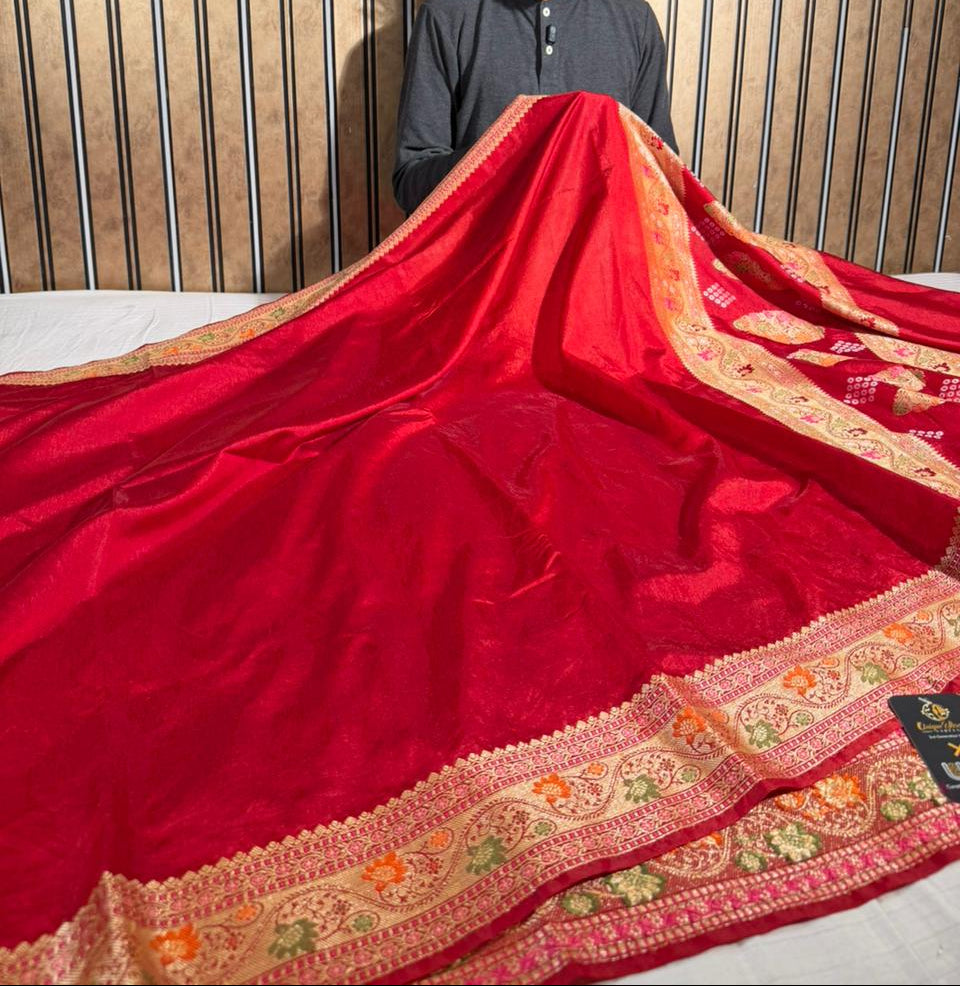 Bright Red Shade Soft Georgette Banarasi Saree with Tilfi Meenakari Weave