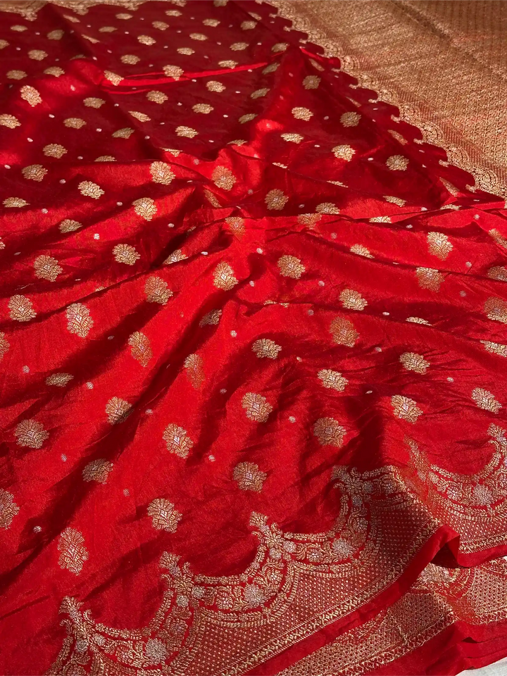 Bright Red Warm Silk Heritage Meenakari Silk Banarasi Saree