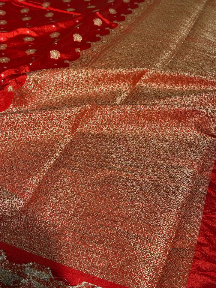 Bright Red Warm Silk Heritage Meenakari Silk Banarasi Saree