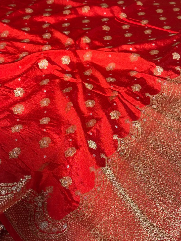 Bright Red Warm Silk Heritage Meenakari Silk Banarasi Saree