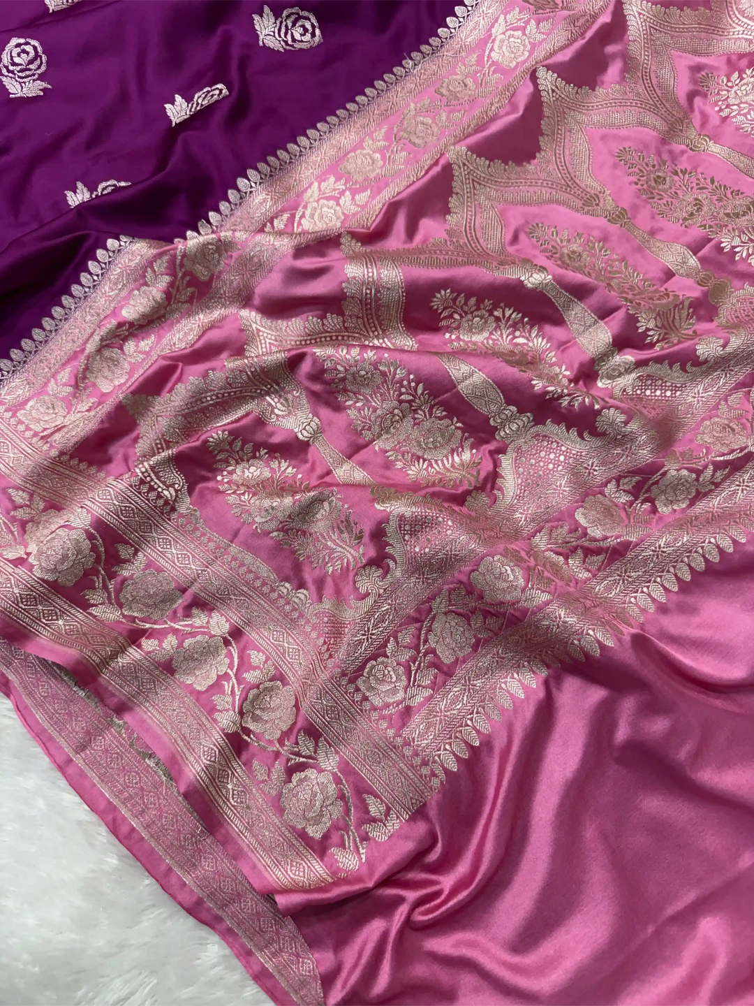 Bright Violet Mashru Katan Silk Eccentric Traditional Weave Banarasi Saree