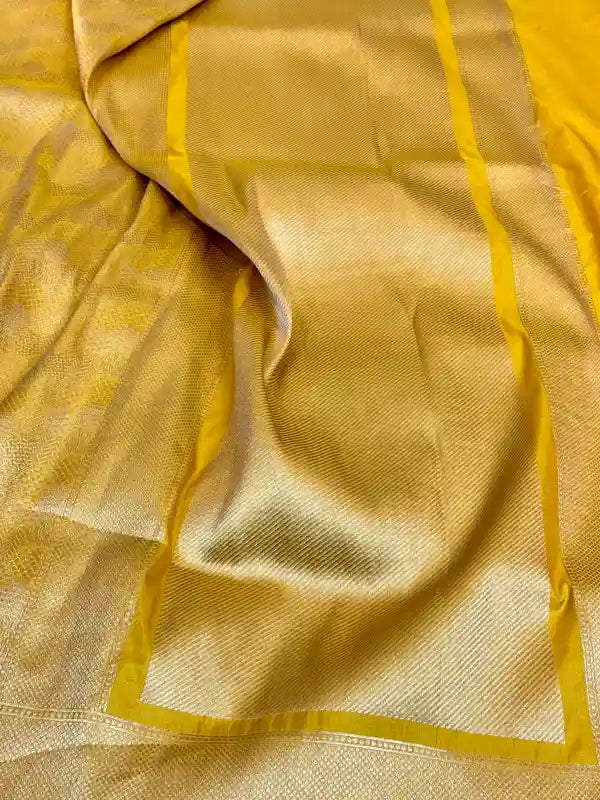 Bright Yellow Abstract Pure Katan Silk Saree