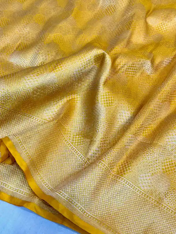 Bright Yellow Abstract Pure Katan Silk Saree