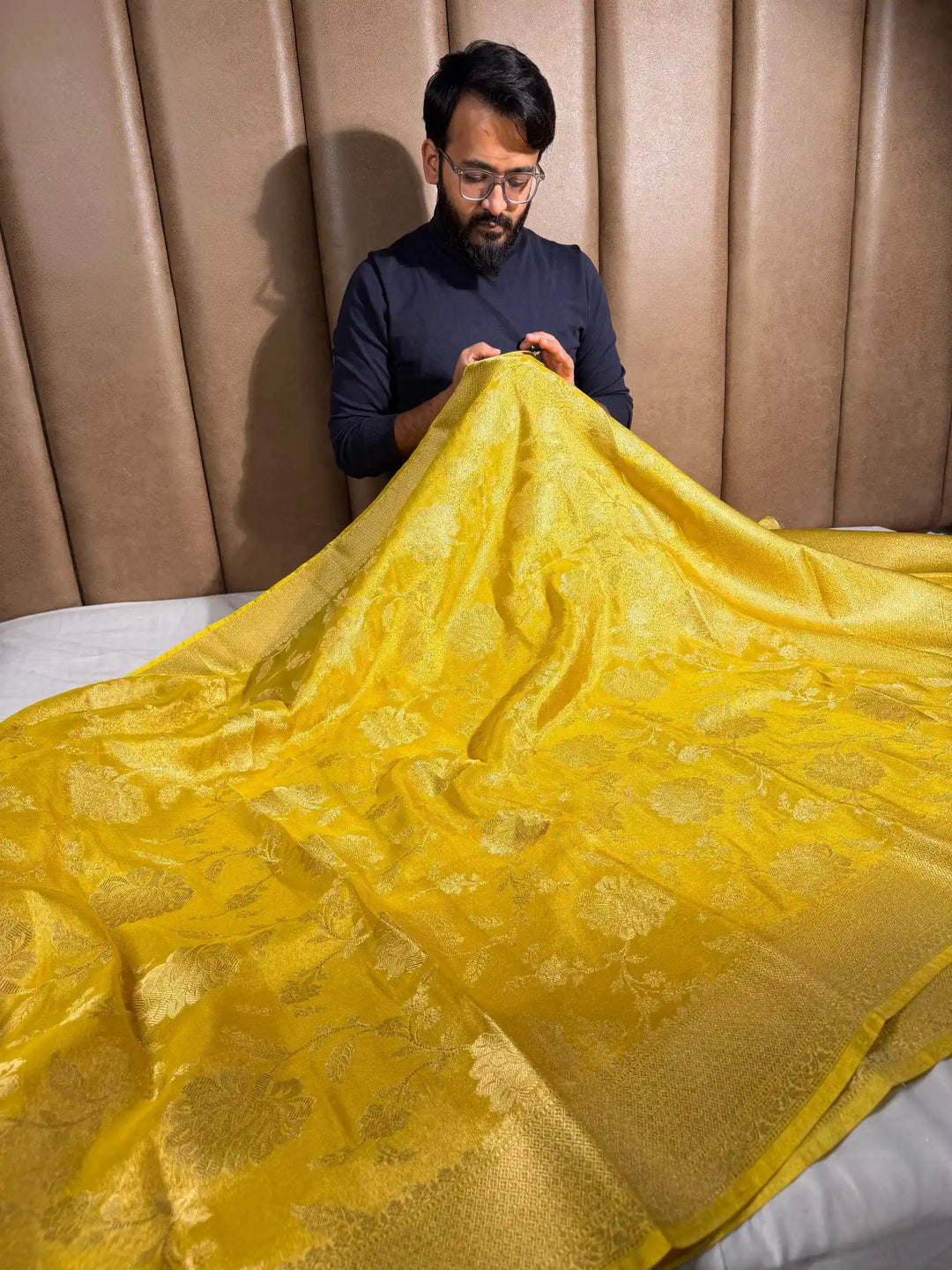 Bright Yellow Breathable Tissue Silk Banarasi Saree