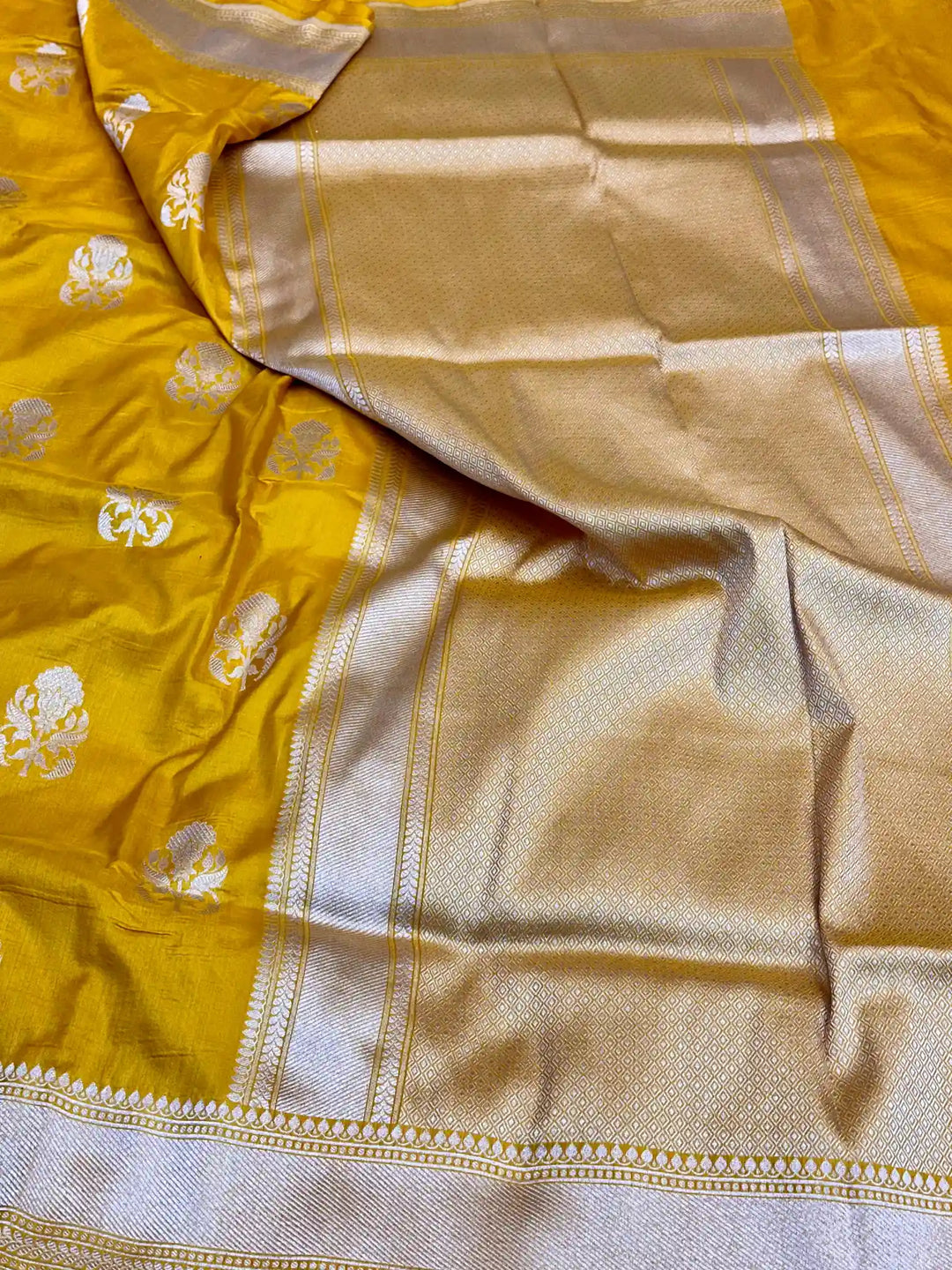 Bright Yellow Buta Weave Pure Katan Silk Saree