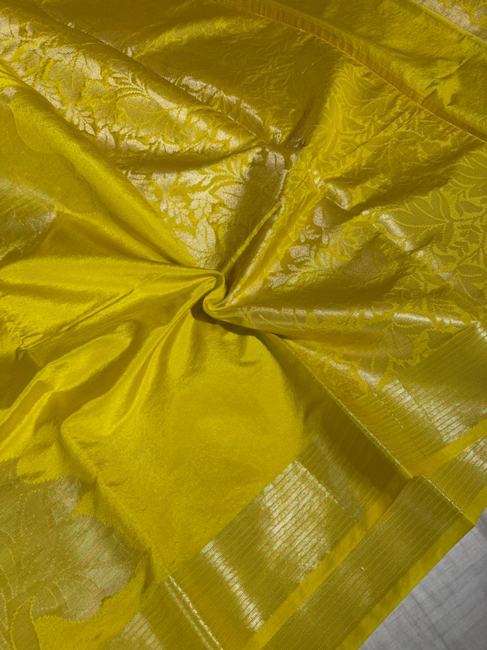 Bright Yellow Chinia Silk Heritage Grand Design Banarasi Saree