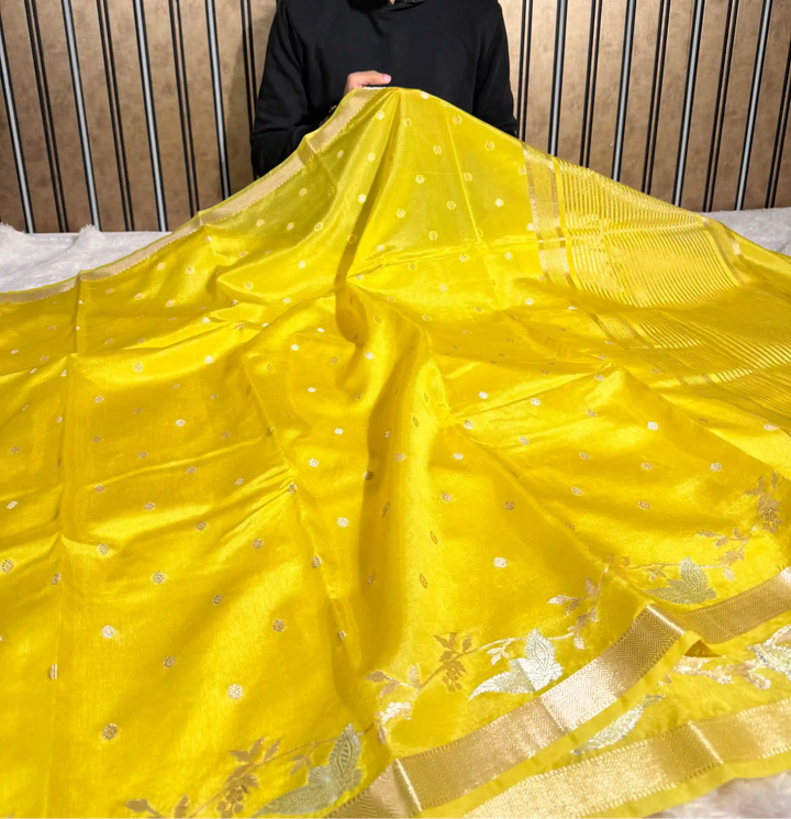 Bright Yellow Chinia Silk Intricate Banarasi Saree