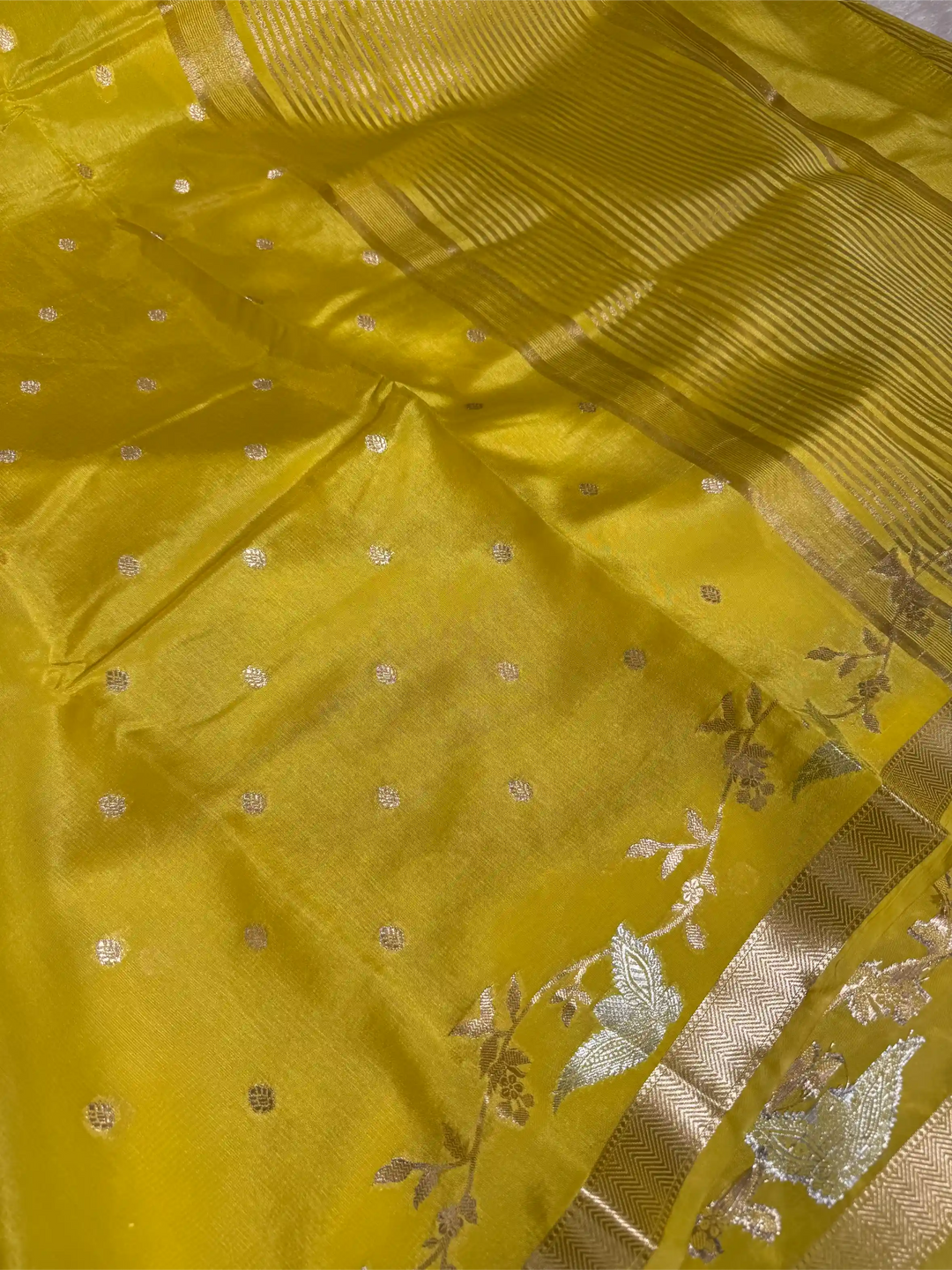 Bright Yellow Chinia Silk Intricate Banarasi Saree