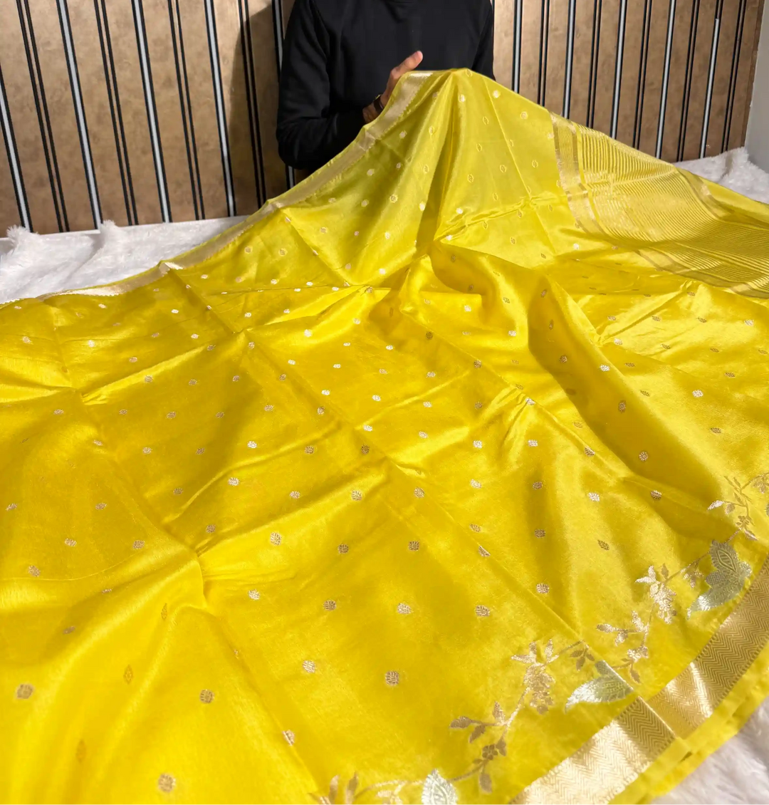 Bright Yellow Chinia Silk Intricate Banarasi Saree