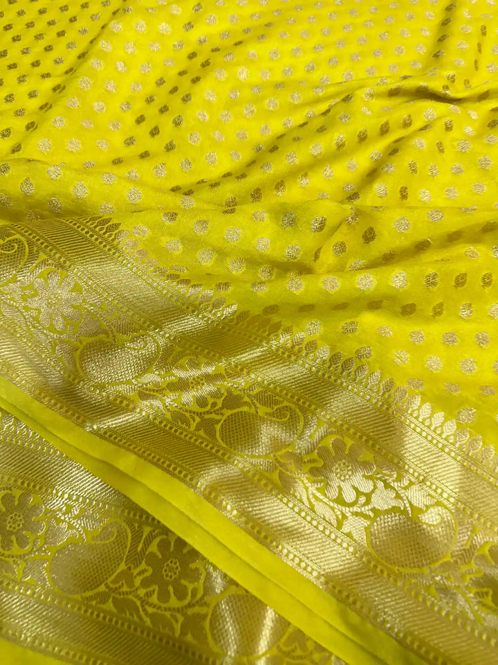 Bright Yellow Chiniya Silk Zari Buti Weave Banarasi Saree