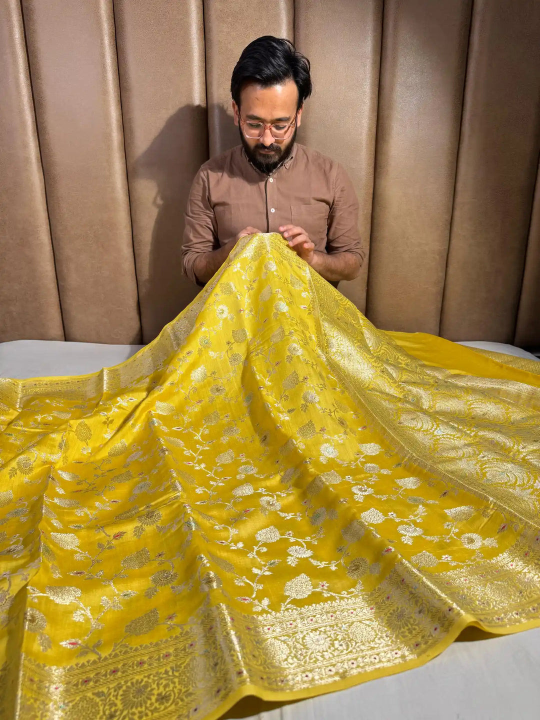 Bright Yellow Intricate Meenakari Chiniya Silk Banarasi Saree