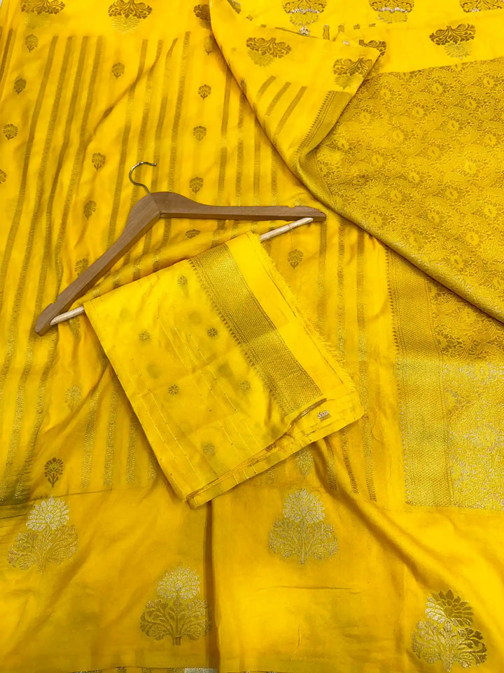 Bright Yellow Mashru Katan Silk Banarasi Saree