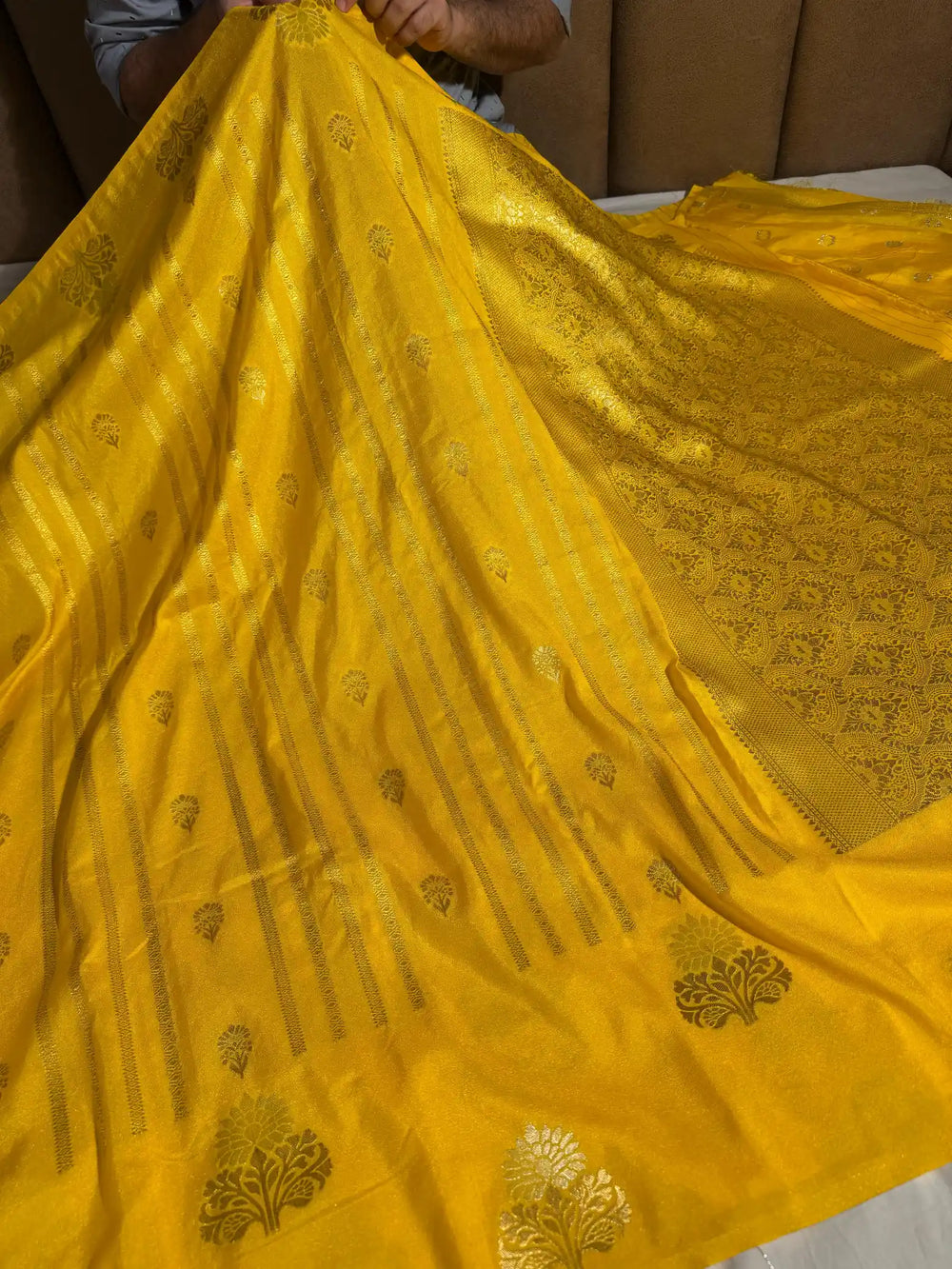 Bright Yellow Mashru Katan Silk Banarasi Saree