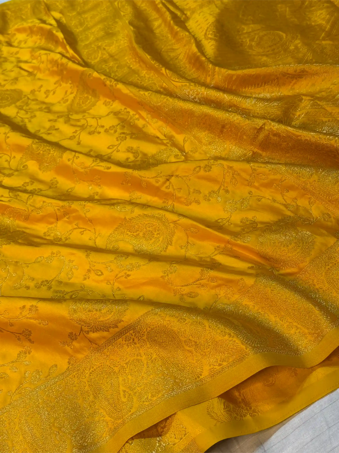 Bright Yellow Mashru Katan Silk Intricate Weave Saree