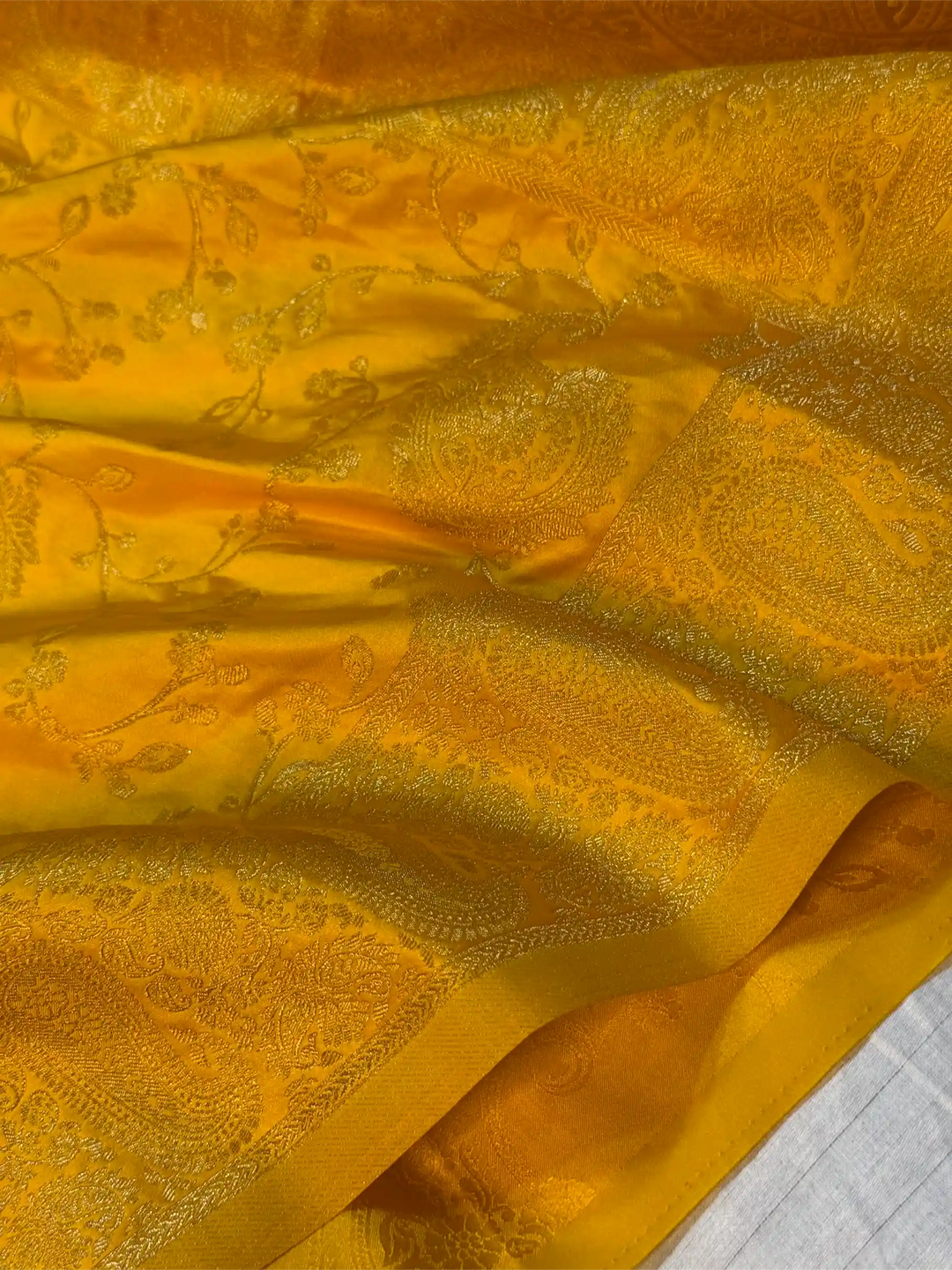 Bright Yellow Mashru Katan Silk Intricate Weave Saree