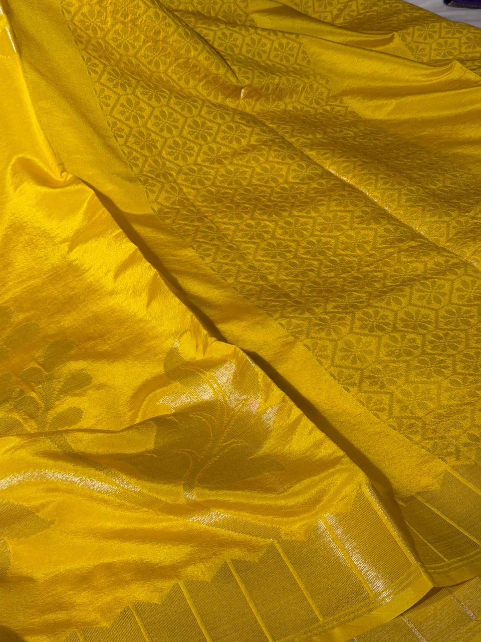 Bright Yellow Meenakari Chinia Silk Banarasi Saree
