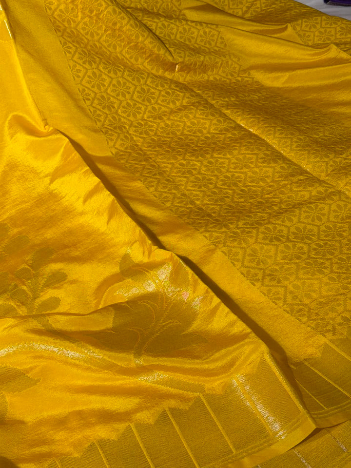 Bright Yellow Meenakari Chinia Silk Banarasi Saree